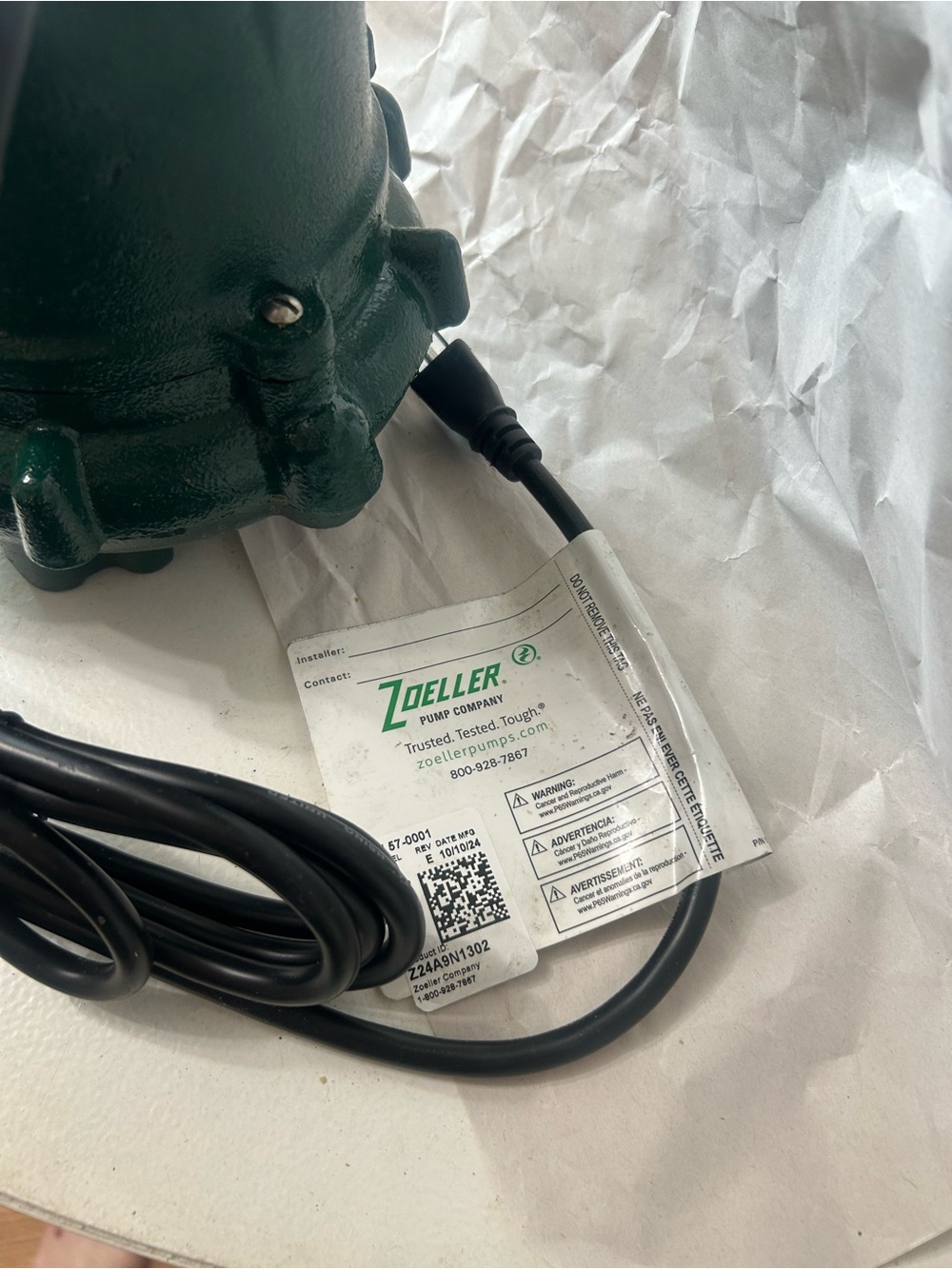 NEW ZOELLER Green Cast Iron Submersible Pump with Float Switch - Picture 5 of 6